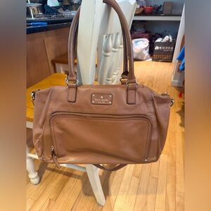 kate spade brown leather satchel with front zip pocket